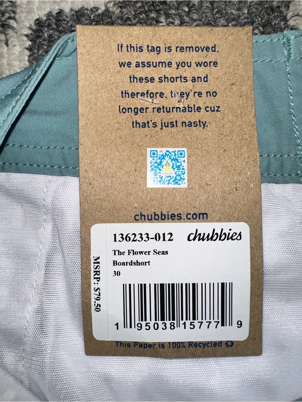 Chubbies Light Gray Floral Swim Shorts with Teal Trim